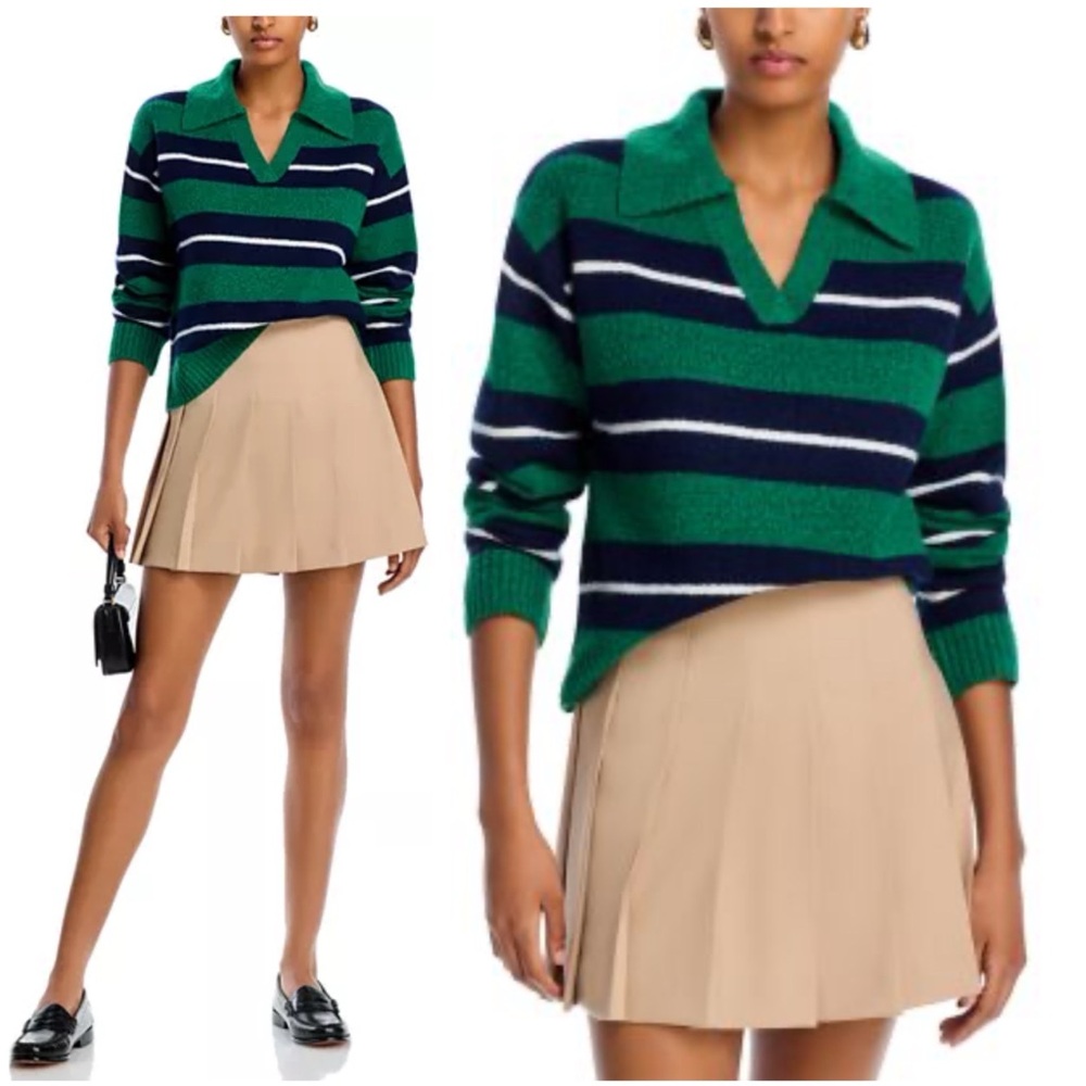 NWT Aqua Striped Polo Sweater - Exclusive In Green Multi size S - Picture 2 of 16